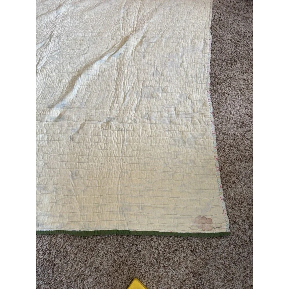 Vtg Hand Quilted Calico Quilt Paisley Floral Strip Patchwork Cottagecore 67x74